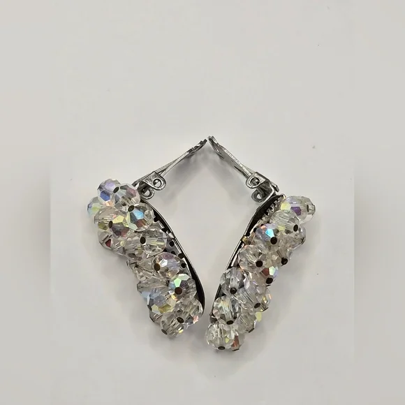 Vintage Faceted AB Coated Beads Cluster Ear Climber Clip On Earrings - Picture 6 of 7